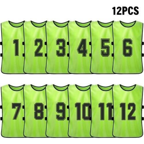 12 PCS Kids Football Pinnies Quick Drying Soccer Jerseys Sports Basketball Team Training Numbered Bibs Practice Sports Vest