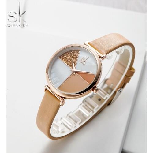 SK Watch Women Shell Dial leather Ladies Watch SHENGKE Japanese Quartz Movement Ultra Slim Buckle Strap Reloj Mujer Montre Femme