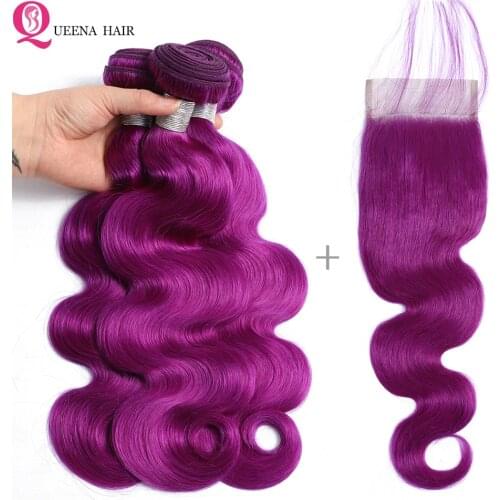 Colored Bundles With Closure Purple Bundles With Closure Brazilian Body Wave Bundles With Closure Remy Human Hair Weave Bundles