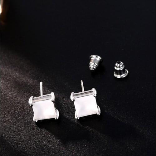 FYM High Quality Fashion 3 Colors Square Shape Wedding Stud Earrings for Bride Cubic Zirconia Jewelry Earring for Women Party