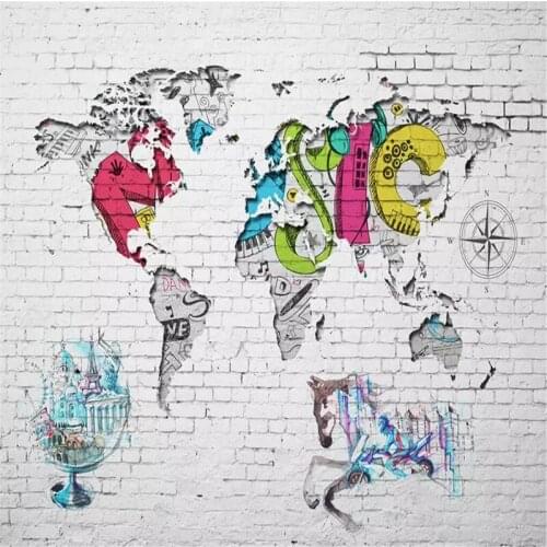 World map Nordic graffiti background wall painting custom high-end mural factory wholesale wallpaper mural photo wall
