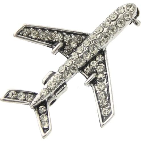 Fashion Women Plane Brooch Pin Stewardess Logo Pilot Badge Austria Rhinestone Brooches Broches Sign Jewelry Lucky Flying Corsage