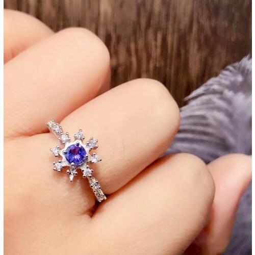 Natural blue tanzanite gem Ring Natural gemstone Ring S925 silver trendy Lovely Stars universe womens girl party gift Jewelry