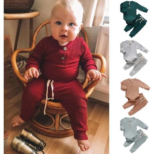 4# Bodysuit Set For 0-24m Infant Newborn Baby Girls Boys Ribbed Solid Bodysuits+elastic Pants Outfits Set תחפושות לתינוקות