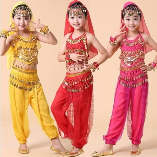 4pcs Sets School Kid Girl Children Child Belly Dance Costume Performance Indian Bellydance Egypt Belly Dancing Costumes