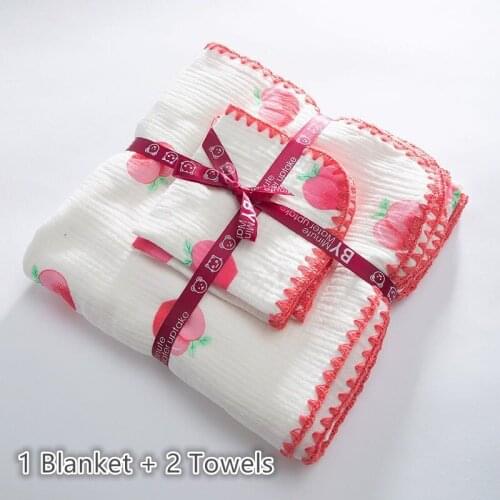 Lace Trimmed Fluffy Muslin Cotton Bear Baby Blanket Cherry Baby Swaddle Stroller Cover Newborn Wrap Baby Receiving Blanket