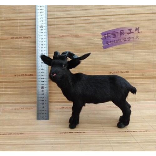 Middle simulation goat model resin&fur black cute sheep toy model doll gift about 26x21cm 2250