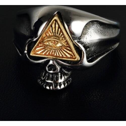 Vintage All Seeing Eye Skull Ring Men And Women Stainless Steel Skull Biker Ring Male Punk Hip Hop Jewelry Dropshipping Store