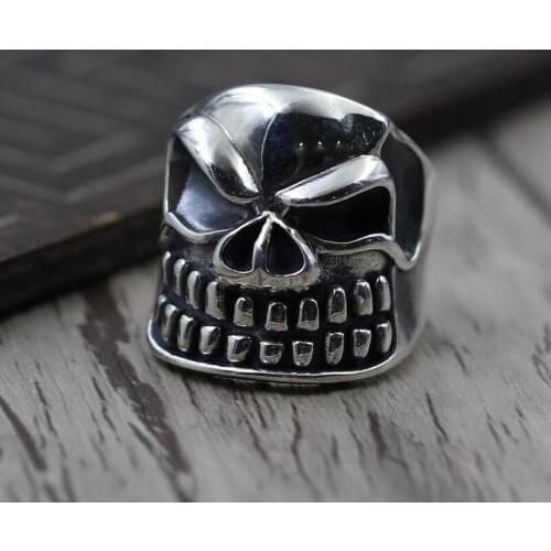 S925 Sterling Silver man skull ring opening domineering personality to create vintage old silver jewelry