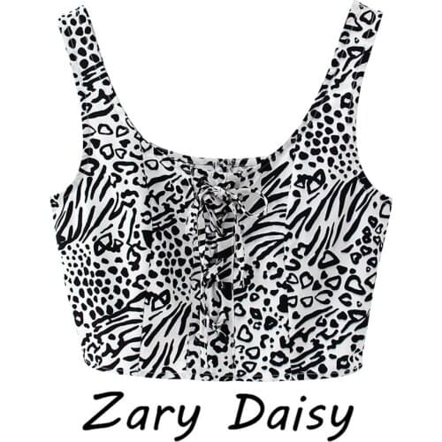 Zary daisy2021 new womens clothing European and American trend wear rope leopard temperament slim open navel short vest top