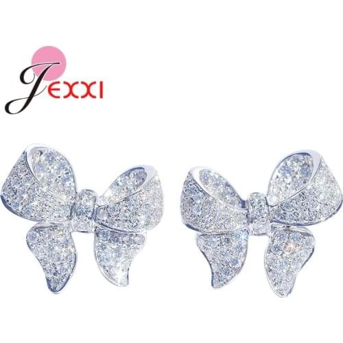 Newest Design Genuine 925 Sterling Silver Bow Pattern Stud Earrings For Women Wedding Statement Elegant Earing New Fashion