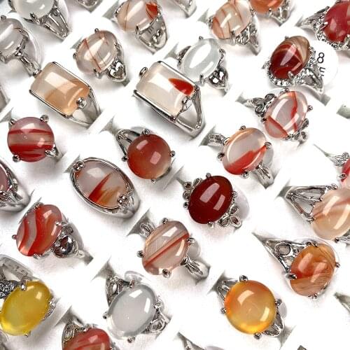Wholesale 20Pcs Charms Mix Style Natural Stone Red Agates Finger Rings Wedding Engagement Xmas Gifts Ring For Women