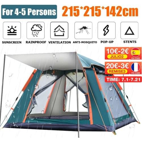 3-4 Person Fully Automatic Double Layer Waterproof Hiking Camping Tent Easy Setup Pop Up Self Outdoor Large Family Gazebo Tent