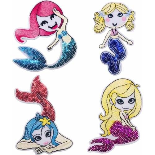 Sequins Embroidery Mermaid Patches Iron on Cloth Appliques Cartoon Bag Patch Thermoadhesive Logo Girls DIY Clothes Decorations