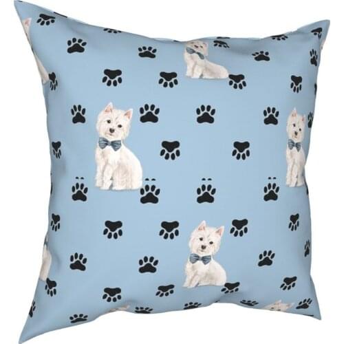 West Highland White Terrier Paw Print Throw Pillow Cover Polyester Throw Pillow Westie Dog Funny Pillowcover Home Decor