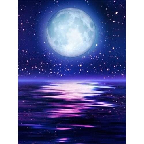 Full Square Drill Diamond Embroidery Mosaic Moon Night Ocean Diamond Painting 5d Landscape Set Home Decor