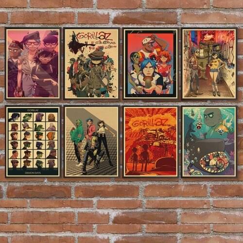 Gorillaz Kraft Paper Poster Wall Art Paintings Prints Modern Style Wall Picture Living Room Home Decor