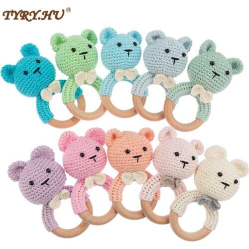 TYRY.HU 10PC Teether Wooden Crochet Rattle Toy BPA Free Wood Rodent Bear Rattle Baby Product Newborn Stroller Educational Toy