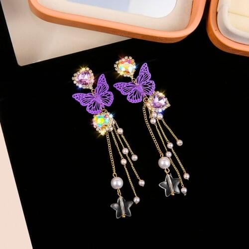 Purple butterfly tassel long earrings 2020 new trendy earrings exaggerated Trend exquisite Women Pendant Jewelry Earrring