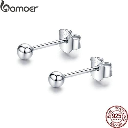 Bamoer 925 Sterling Silver small Ball Sleeping Stud Earrings for Women Original Design Fine Jewelry Bijoux Brincos SCE581