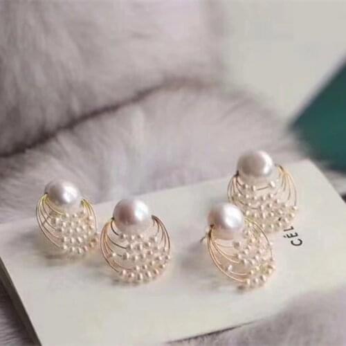 Free shipping safe 925 silver pin anti allergy designer handmade natural white genuine pearl earring fine jewelry wedding gift