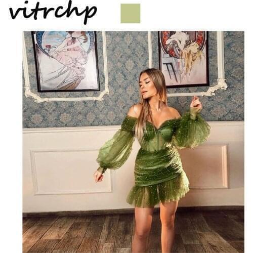 VITRCHP 2021 Ladies Dress New Arrival Casual Brand Fashion Sexy Off-The-Shoulder Mesh Beads Elegant Maxi Party Dresses