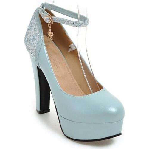 Spring 2018 fashion sequins thick with 43 single shoes high heel strap 40-18123