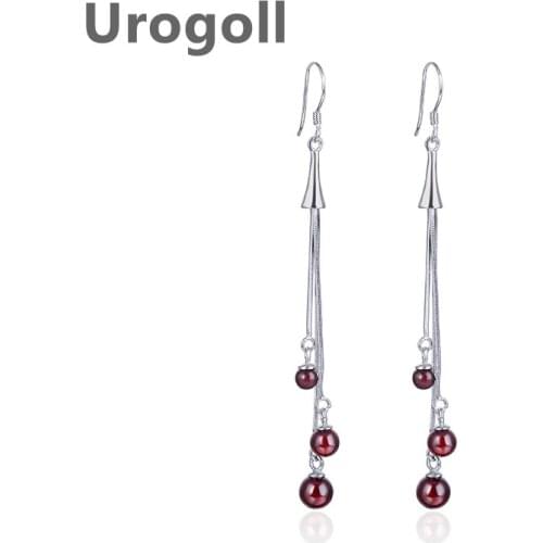 Fashion Women 925 Sterling Silver Jewelry Long Inlaid Synthetic Garnet Earrings Inlaid Earring Silver Earrings For Girl