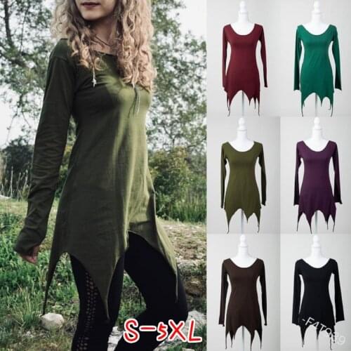 Halloween Medieval Vintage Slim Forest Elf Elven Costume For Women Sexy O Neck irregular Hem Thin Mini Dress Large Size 5XL