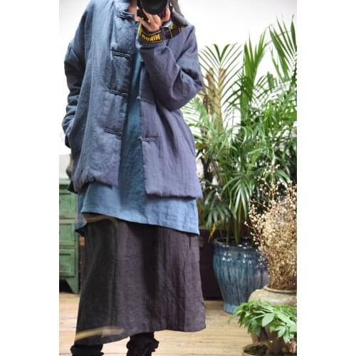 Women Cotton Linen Solid Color Coat Outerwear Padded Tops Parkas Ladies Vintage Padded Coat Female Coat Autumn Winter