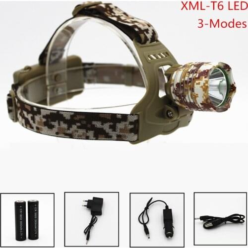 1000 Lumens XM-L T6 LED Camouflage Headlamp Headlight Head Flashlight Camping Fishing Lamp Light 2x 18650 Battery Car Charger