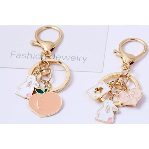 2020 Girly Style Handmade Oil Dripping Bunny Cute Fruit Peach Keychain Small Peach Bag Pendant Jewelry Accessories Alloy