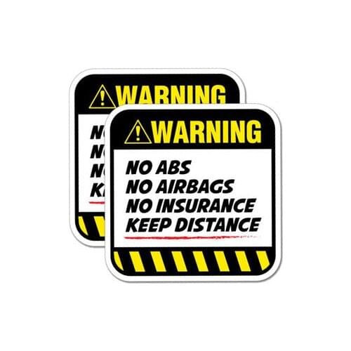 2x Car Styling and Decals Warning NO ABS Airbags Keep Distance Motorcycle Sticker Auto Reflective Tape