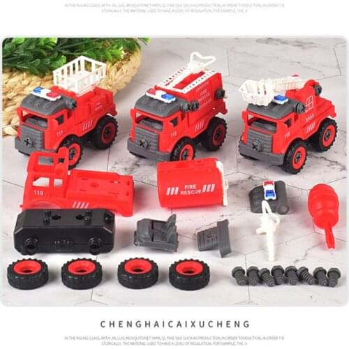 4pcs Construction Toy Engineering Car Fire truck Screw Build and Take Apart Great for Kids Boys