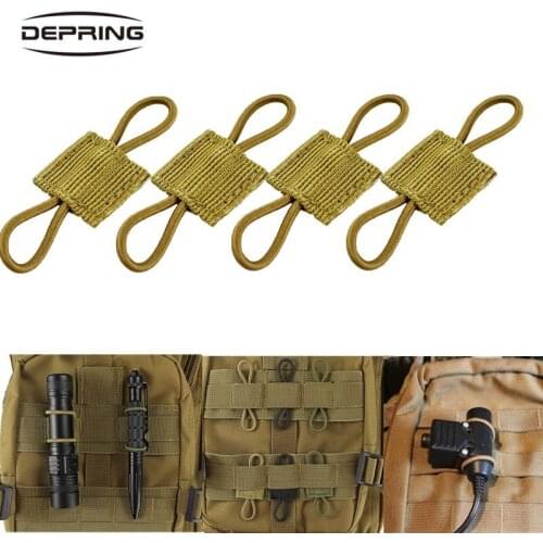 4pcs Tactical MOLLE Elastic Ribbon Buckle Binding Retainer Webbing Kit Communication Cable Storage Ranger for PTT Antenna Stick