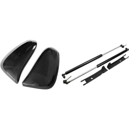 Rear View Mirror Side Door Mirror Cap with 2PCS Front Engine Hood Lift Shock Struts, for Toyota Hilux Revo Vigo 15-19