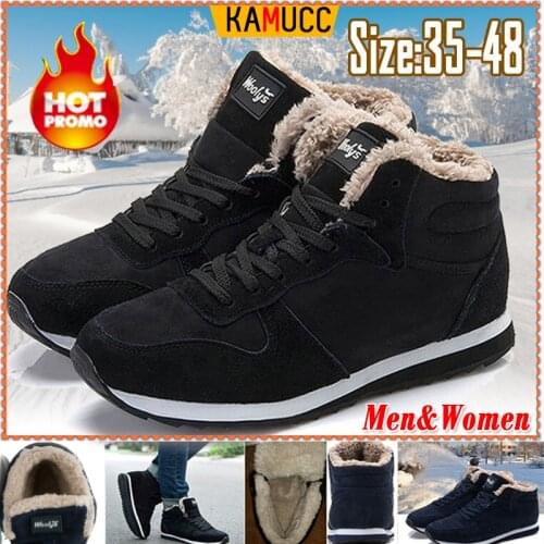 Women and Men Winter Snow Boots Plus Size 36-47 Warm Ankle Botas Hombre For Leather Winter Boots Shoes Men Plush Winter Sneakers