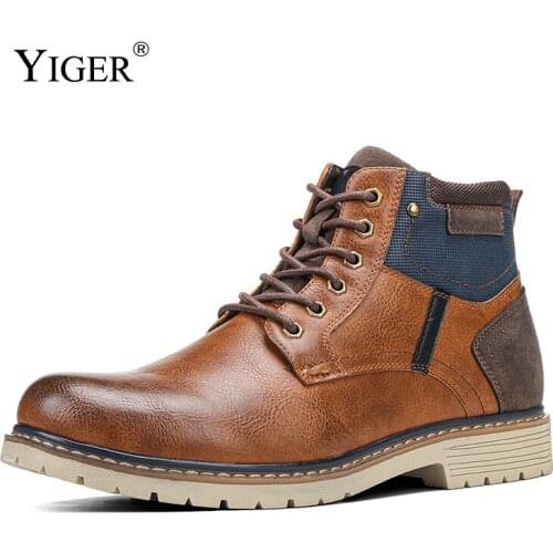YIGER Men‘s Martins Snow boots Man Winter vintage brown warmly boots man large size Artificial wool men casual ankle boots