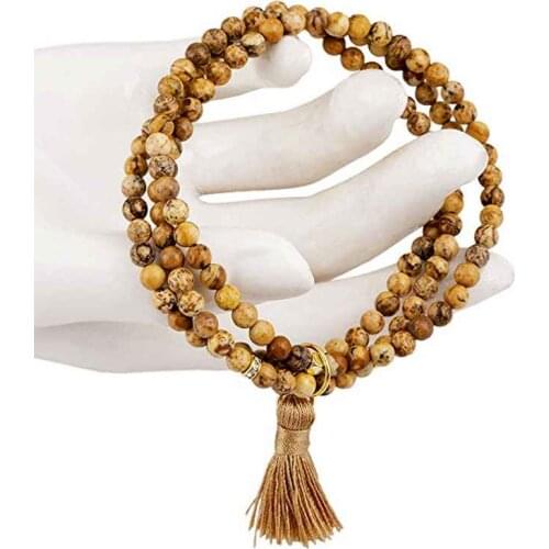 6MM natural Stone Layers Tibetan Buddhist Mala Bracelet with Tassel for women men jewelry