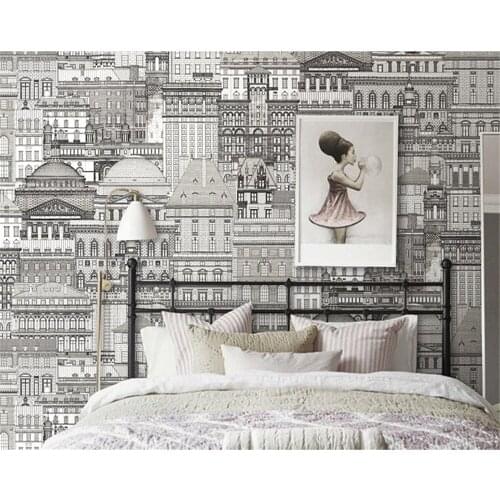 Beibehang Black and white sketch castle city architecture clothing store wallpaper fashion bedroom background papel de parede 3d