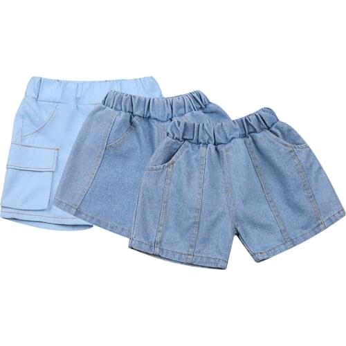 FOCUSNORM 0-5Y Summer Casual Infant Baby Boys Girls Denim Shorts 3 Style Elastic High Waist Trousers