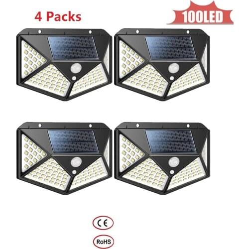 100LED Solar 3 Modes PIR Motion Sensor Light Garden Outdoor Waterproof Lamp Street Path Yard Waterproof Wall Lights 4 sided 270
