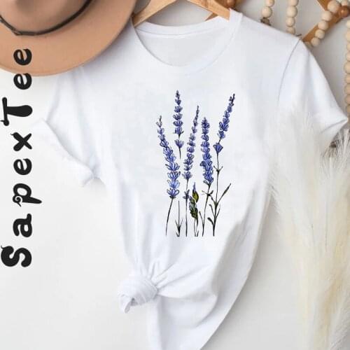 T-shirts Women Floral Printing Flower Spring Summer Kawaii Fashion Clothes Stylish T Tshirt Top Lady Print Girl Tee T-Shirt
