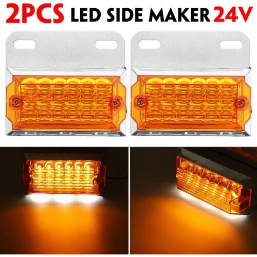 2pcs 24V 15 LED Side Marker Lights Car External Lights Squarde Warning Tail Light Signal Lamps Auto Trailer Truck Lorry Amber