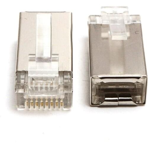 Hot Sale 50Pcs RJ45 Cat6 Connector 8Pin 8P8C Shielded Stranded Crimp Modular Plug Connectors Socket Internet Connector