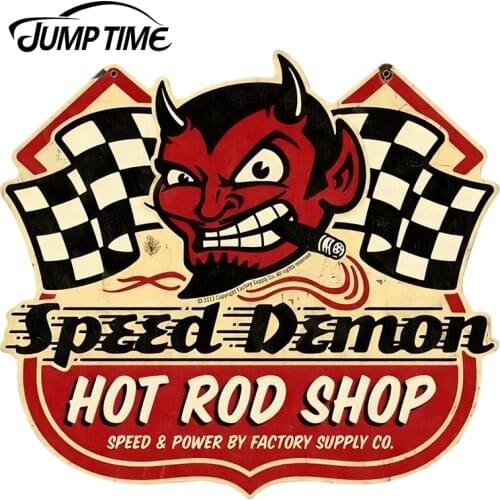 JumpTime 13cm x 11.7cm For Speed Demon Hot Rod Shop Sticker Skull Car Stickers Waterproof Accessories Car Bumper Window Decal
