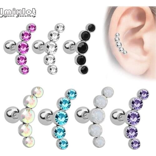 1pc CZ Crystal Ear Tragus Rings 16G Stainless Steel Bar Ring Ear Piercing Cartilage Helix Piercing Women Men Jewelry