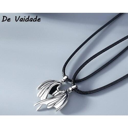 Devil And Angel Couple Necklace Magnet Attracts Lover Leather Clavicle Chain Lovers Stick Leather Clavicle Chain Valentines Day