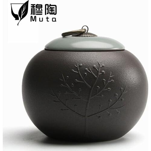 Creative Tea Caddy for Puer Crude Pottery Portable Travel Cans Chinese Porcelain Ceramic Canister Kung Fu Storage Jar large bag