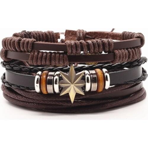 LUOBOTOU 3Pcs/ Set Braided Leather Men Bracelets for Women Vintage Tribal Wrap Charm Wristbands Bracelet Gift Homme Jewelry